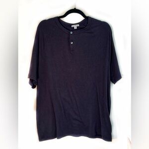 James Perse Men's Black Short-Sleeve Henley Shirt - Classic Casual, 4, L